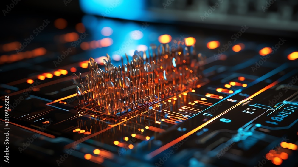 Poster A bug interacting with flowing binary code, representing the challenge of software debugging, ultra-realistic, glowing code, sharp focus, digital theme