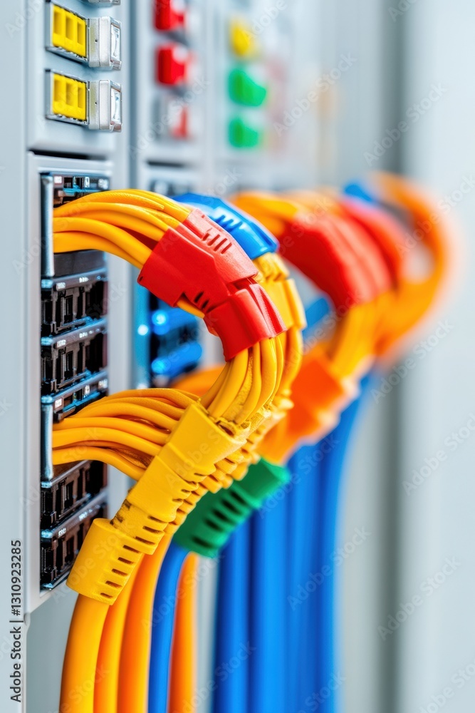 Poster Hyperconnected Infrastructure Vibrant Network Cables Revealing Digital Resilience in Next-Gen Climate-Controlled Data Center Environments