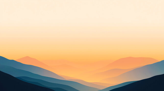 A breathtaking layered mountain range under a golden sky.
