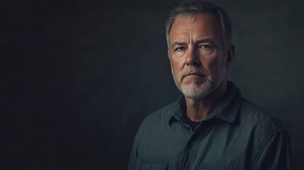 Obraz premium Portrait of a Mature Man with a Thoughtful Expression in Soft Lighting