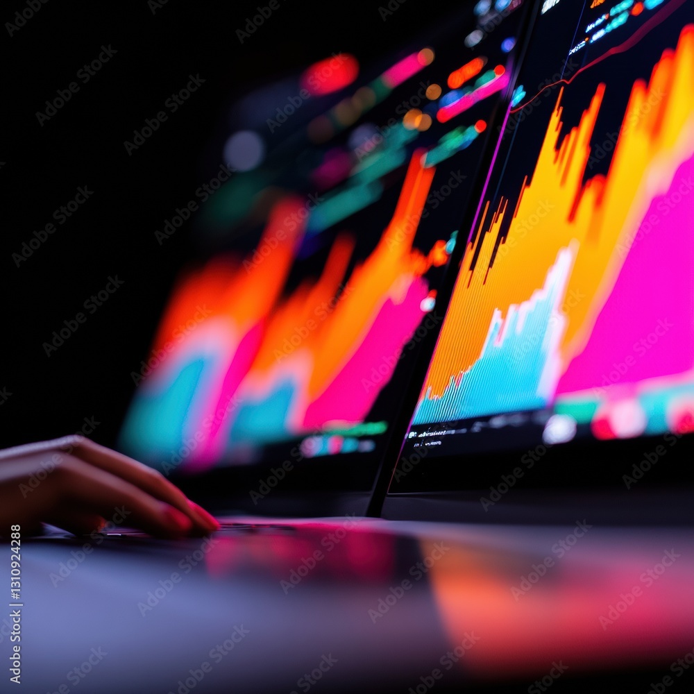 Aufkleber Dynamic Fintech Future Hyper-Chromatic Market Analytics for Next-Gen Investors - AI-Powered Trading Visualization in Immersive Digital Workspace