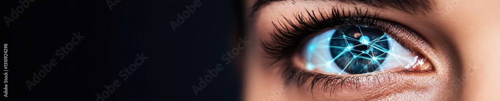 Poster Futuristic AI Vision Hyper-Realistic Digital Eye with Neural Network Connectivity - Next-Gen Tech Visualization for Cutting-Edge Innovation and Cybersecurity Insights