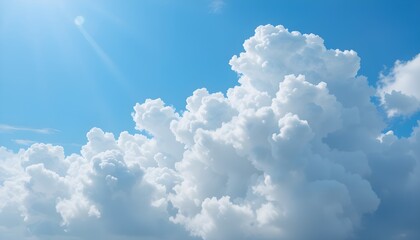 Beautiful Blue Sky with Fluffy White Cumulus Clouds - Serene and Peaceful Nature Background