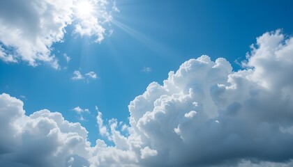 Beautiful Blue Sky with Fluffy White Cumulus Clouds - Serene and Peaceful Nature Background