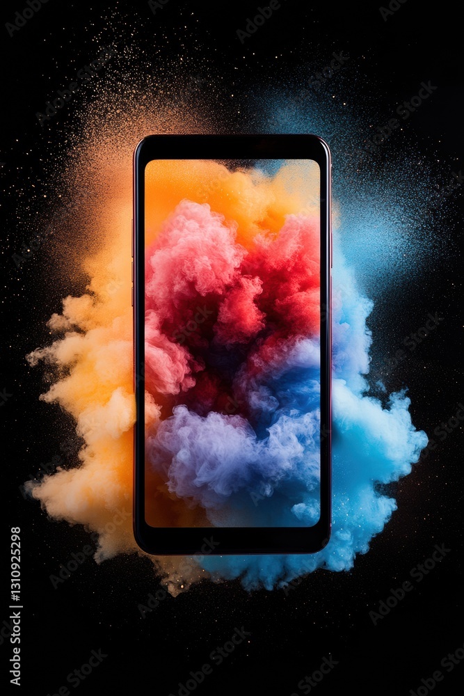 Poster Immersive Digital Disruption Dynamic Color Burst Smartphone Visualization - Next-Gen Tech Innovation and Creative Visual Storytelling