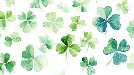 Fototapeta premium Watercolor clover isolated on white background, Lucky clover leaves with four leaf,Clover flowers background,Patricks day watercolor clipart,Spring flower pattern,St. Patrick s day seamless pattern.
