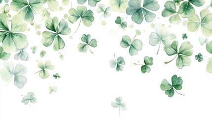 Watercolor clover isolated on white background, Lucky clover leaves with four leaf,Clover flowers background,Patricks day watercolor clipart,Spring flower pattern,St. Patrick s day seamless pattern.