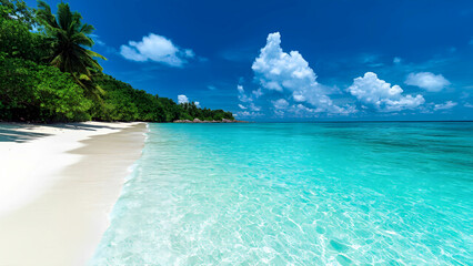 Fototapeta premium A crystal-clear tropical beach with white sand, turquoise waters