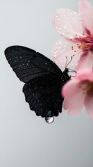 Obraz premium Ethereal Spring Equinox Awakening Delicate Butterfly Metamorphosis on Dewy Cherry Blossom - Sustainable Wellness and Nature-Inspired Design Trend