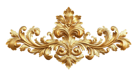 Golden vintage floral ornament decoration for design and interior, PNG