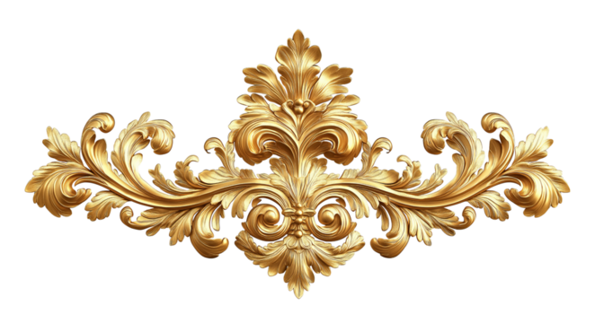 Golden vintage floral ornament decoration for design and interior, PNG