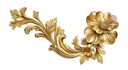 Golden vintage floral ornament decoration for design and interior, PNG