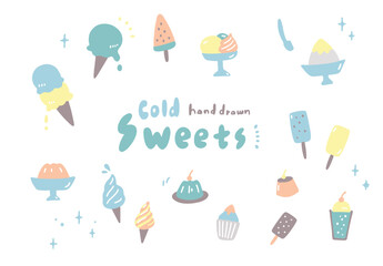 くすみカラーの冷たいスイーツのイラストセット
