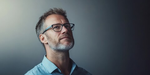 Obraz premium Confident Middle-Aged Man with Glasses in a Studio Setting