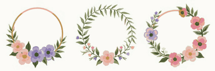 Fototapeta premium Blossoming Elegance: A Trio of Floral Wreaths 