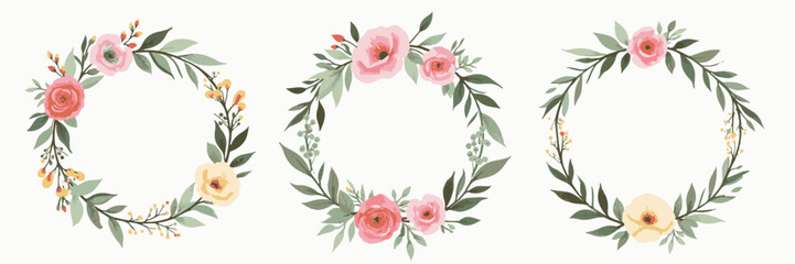 Fototapeta premium Blossoming Elegance: A Trio of Floral Wreaths 
