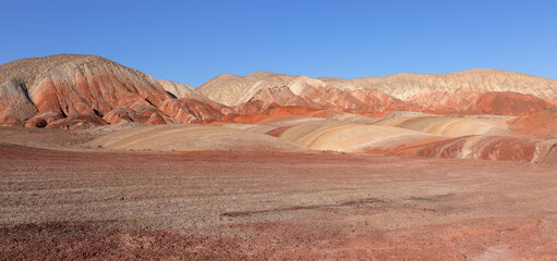 Beautiful mountains with red soil in Khizi. Azerbaijan.