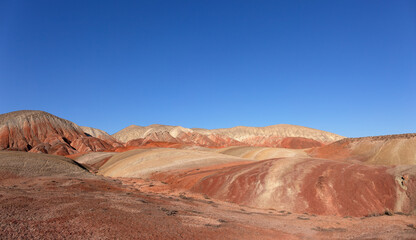 Fototapeta premium Beautiful mountains with red soil in Khizi. Azerbaijan.