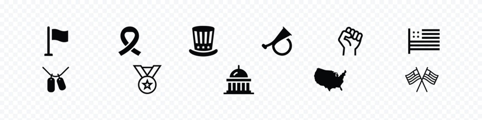 American Patriotism Vector Icon Set, Patriotic Military Icon Set – Vector Collection of American Symbols, American memorial day icon set