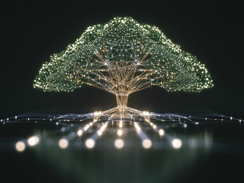 Stylized tree with branches shaped like upward graphs, representing potential growth from embracing diverse hiring practices.