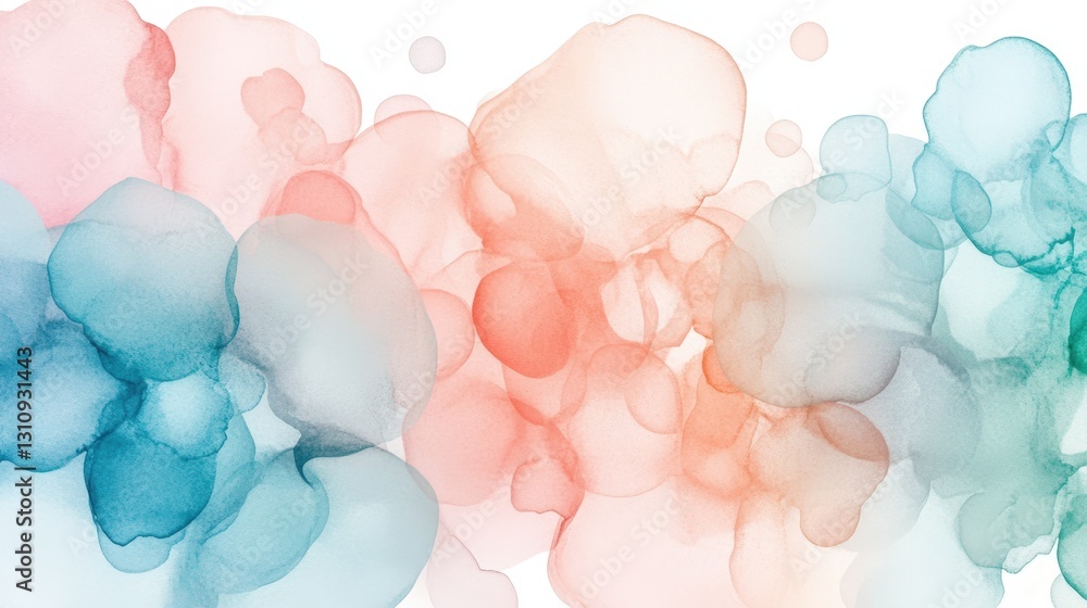 Canvas Prints a vibrant display of abstract watercolor blobs in soft pastels, featuring swirls of blue, coral, and