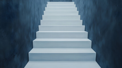 Fototapeta premium Ascending white stairs modern architecture minimalist design indoor space straight-on view