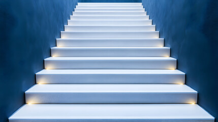 Naklejka premium Minimalist aesthetic illuminated indoor stairway design in modern space photography