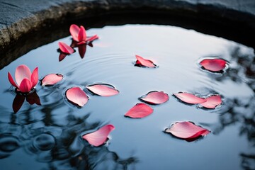 Ethereal Spring Equinox Meditation Soft Magnolia Petals Floating in Zen Water Garden - Mindful Wellness and Digital Tranquility for Modern Lifestyle Retreats
