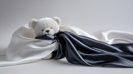 Elegant 3D Teddy Bear Wrapped in Silky Ribbons, Perfect for Adorable and Charming Decor Themes