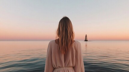 Fototapeta premium Tranquil Coastal Solitude Minimalist Gen Z Wellness Retreat - Soft Pastel Sunrise Meditation for Digital Mindfulness and Emotional Reset