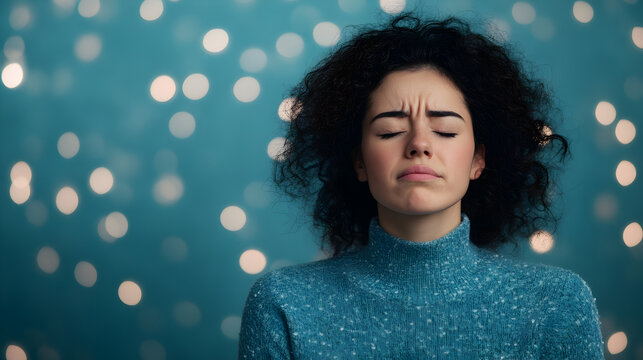 Intimate close-up portrait of a young woman emotional reflection in indoor setting