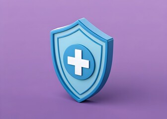 Obraz premium 3D Blue Shield with Cross Icon: Medical Protection and Healthcare Security Concept