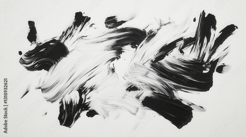 Poster a dynamic abstract artwork featuring bold black and white brush strokes creating an energetic compos