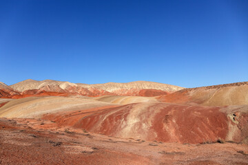 Beautiful mountains with red soil in Khizi. Azerbaijan.