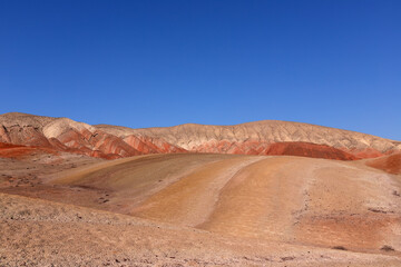 Beautiful mountains with red soil in Khizi. Azerbaijan.