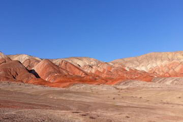 Beautiful mountains with red soil in Khizi. Azerbaijan.
