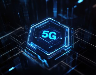 A blue and white hexagon with the number 5G on it