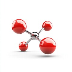 A red ball with a silver center is surrounded by four other red balls