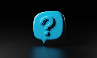 A blue question mark is on a black background