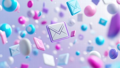 A colorful image of many different shapes and sizes, including a white envelope