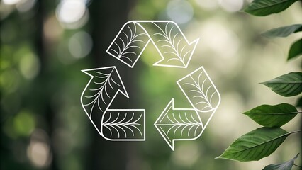 A minimalist one-line sketch of a recycling symbol made from leaves