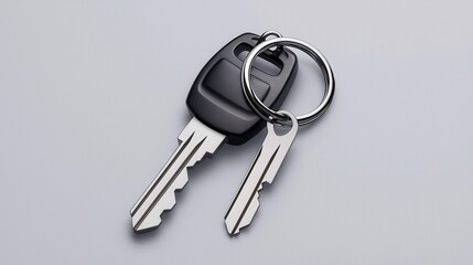 Close-Up of Black Car Key and Metal Keyring on Soft Background