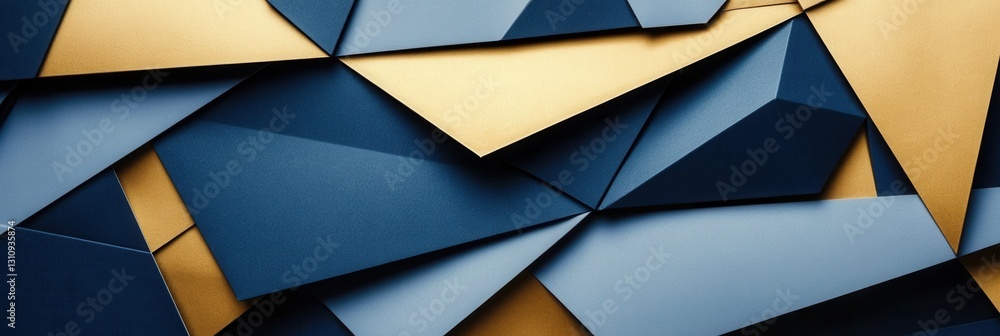 Leinwandbilder Layered geometric paper art background representing financial growth with golden and blue textures designed for clear text placement Generative AI
