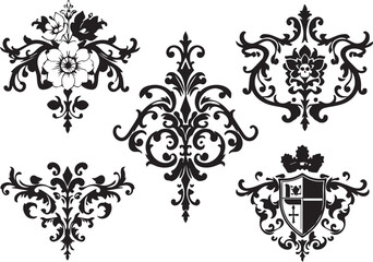 Set of decorative elements for flat design, ornaments, patterns. Hand drawn vector illustration	