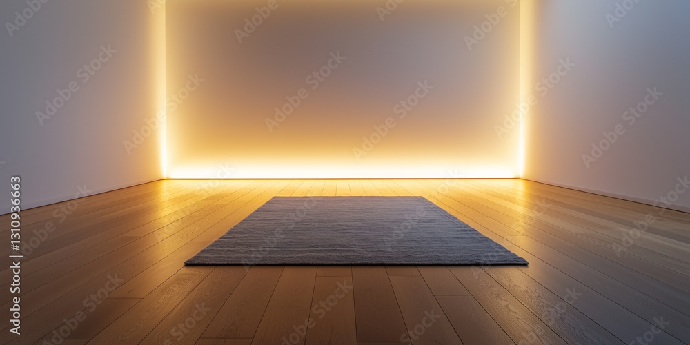Poster minimalistic room with single rug and soft lighting creates serene atmosphere