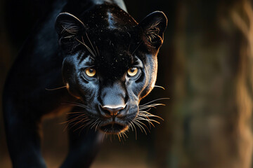 Obraz premium panther stealthily stalks its prey in shadows, eyes focused and intense