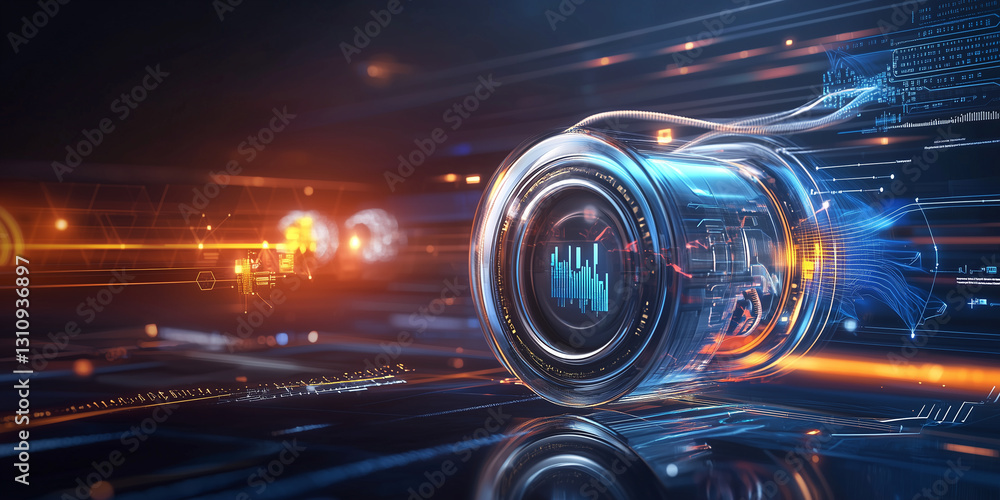 Aufkleber Futuristic digital interface with glowing elements and data visualization