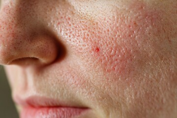 Obraz premium Close-Up of Human Skin with Visible Pores and Acne on Cheek Area