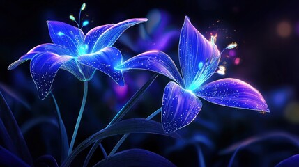 Glowing Blue Lilies in the Night Garden