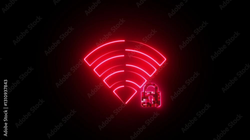 Poster glowing neon wifi security icon isolated . wifi lock icon isolated , internet security icon animatio